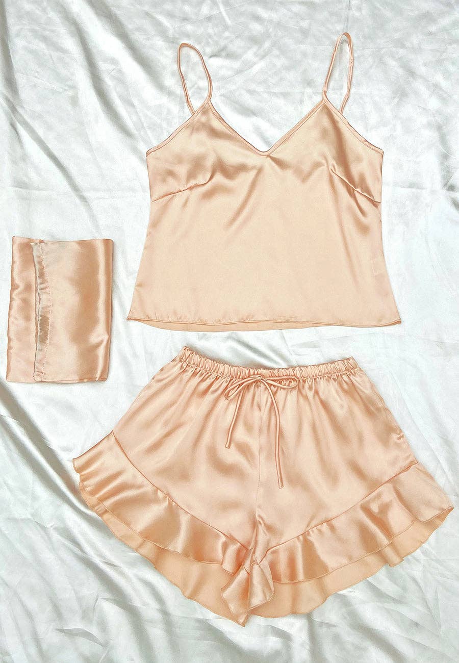 Satin Tank and Ruffle Hem Shorts: Pink