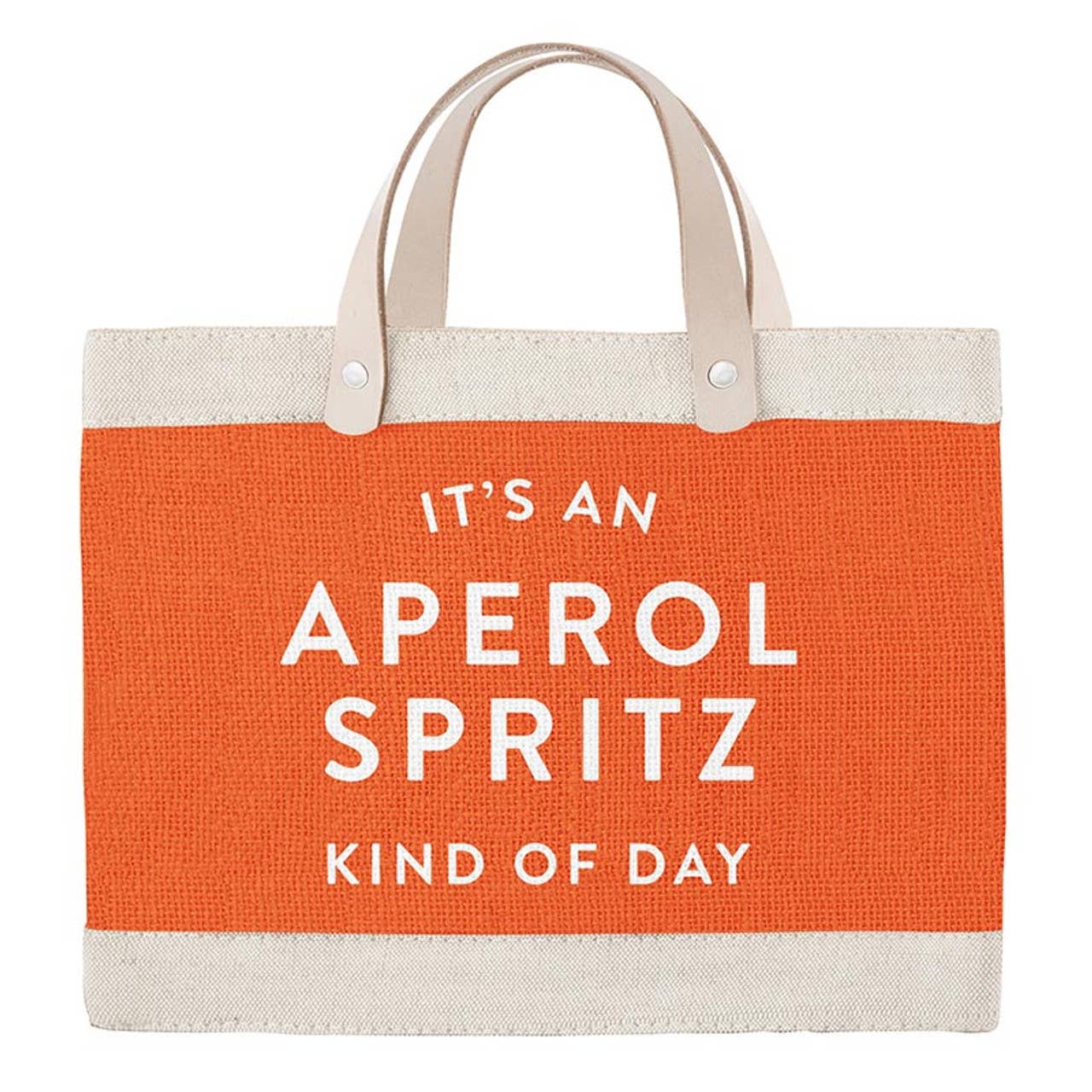 Mini Market Tote - Aperol Spritz: Spot Clean Only / 100% Jute Fabric, Leather, Polyurethane Lining