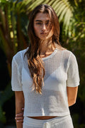 Knit Sweater Viscose Nylon See Through Crew Neck Top