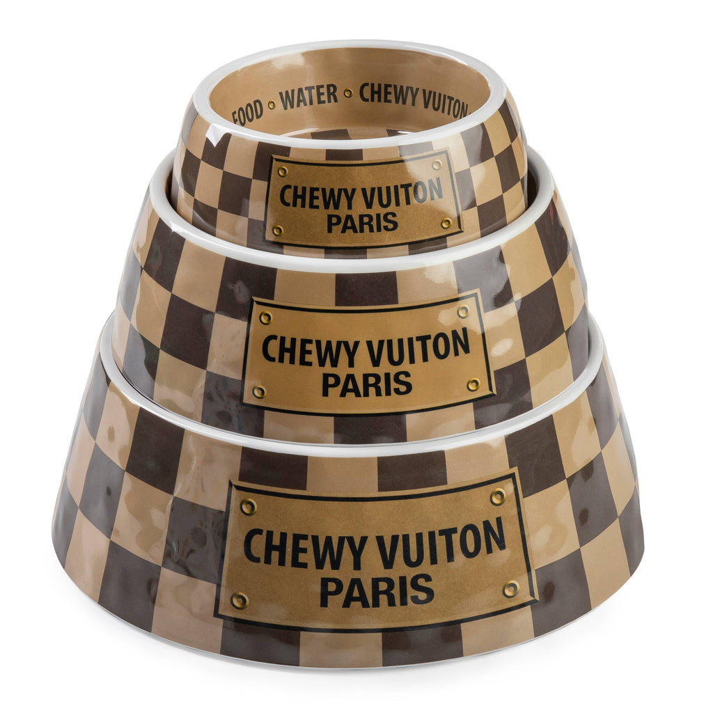 Tan Checker Chewy Vuiton Bowl - Large