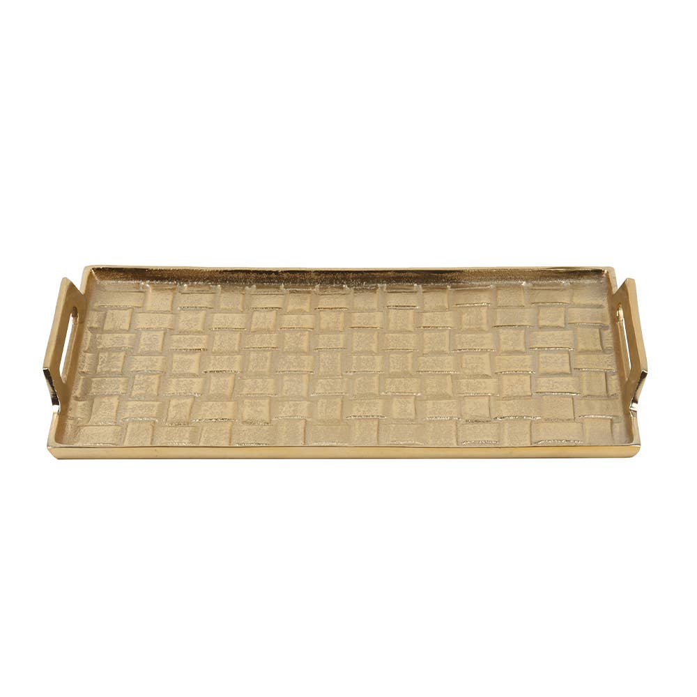 Gold Rectangular Woven Serving Tray with Handles -SM
