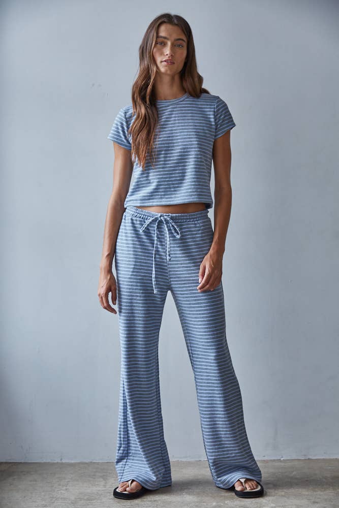 Knit Polyester Cotton Striped Flare Pants