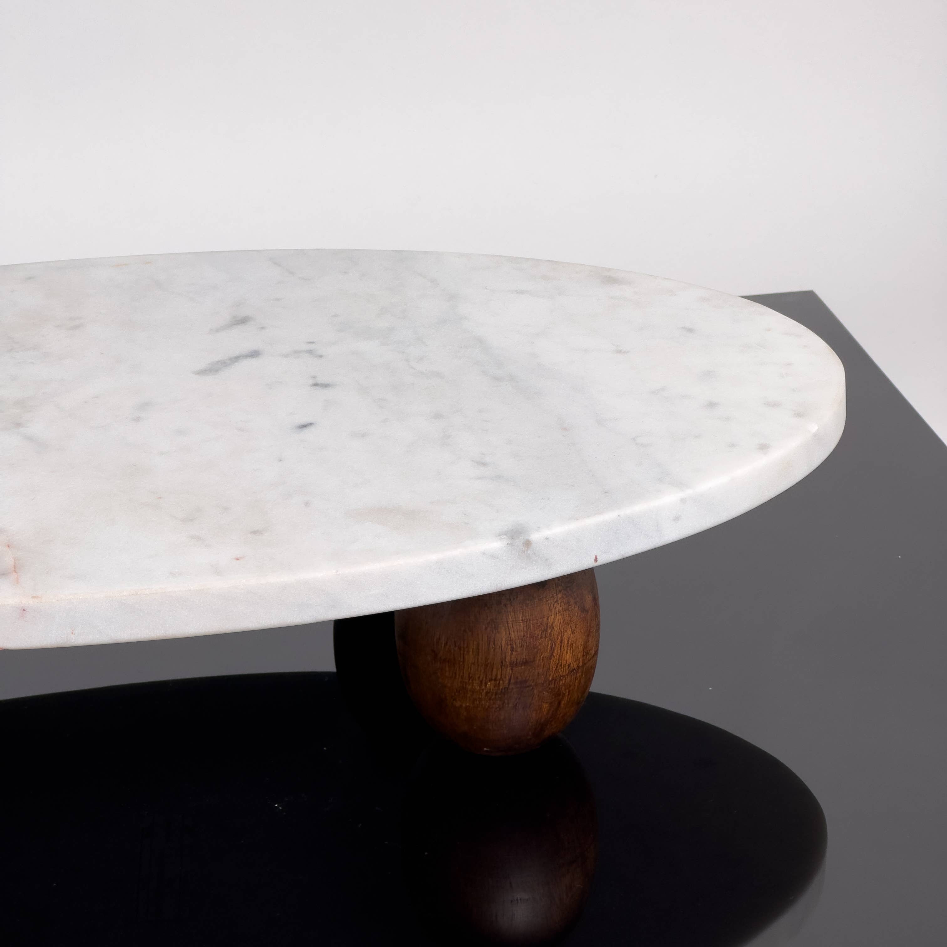 White Marble Cake Stand w/ Wood Feet