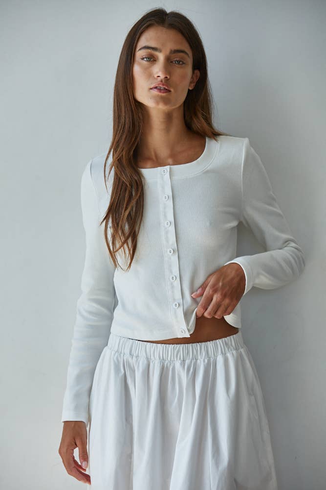 Knit Cotton Spandex Ribbed 3/4 Sleeve Cardigan