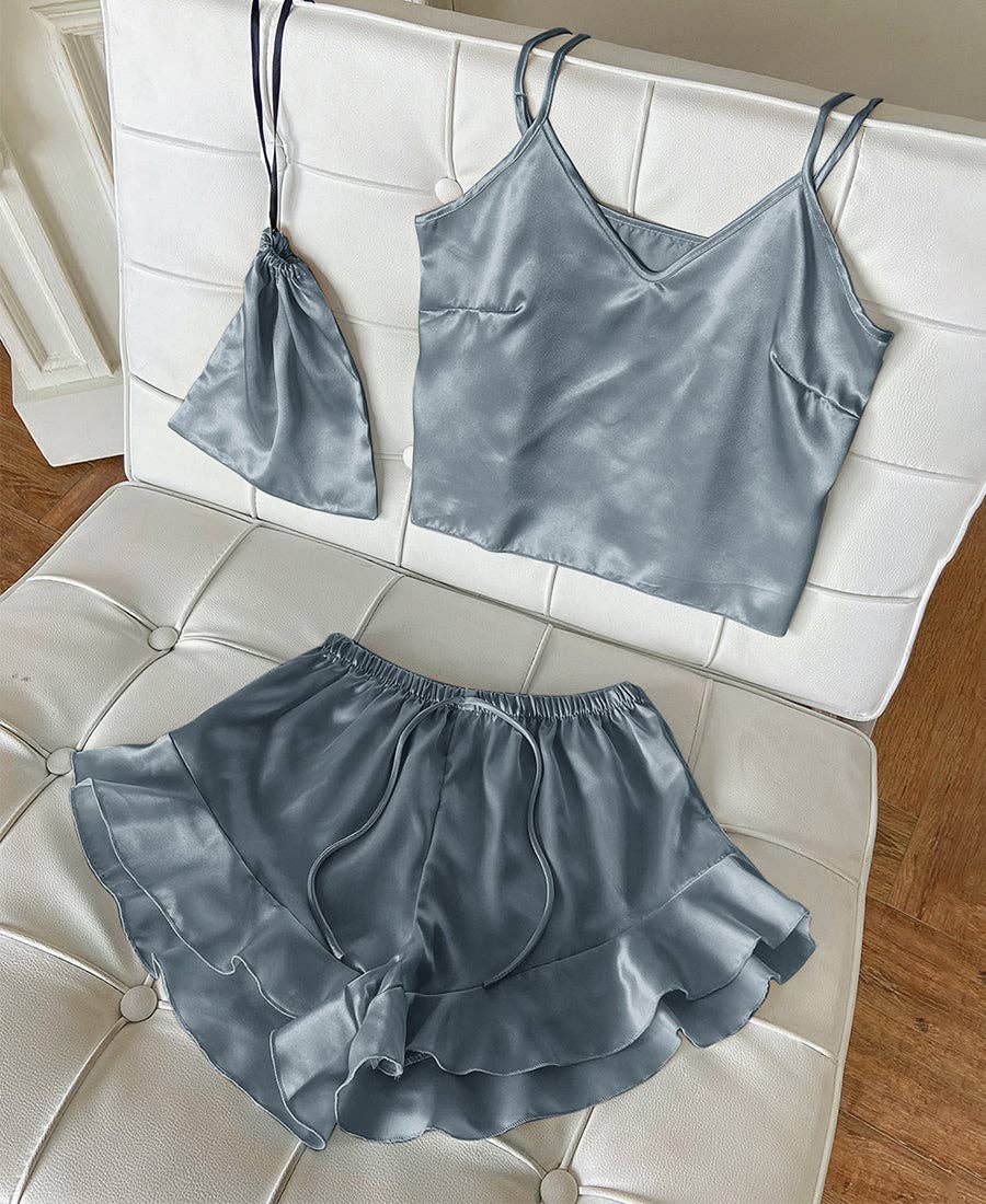 Satin Tank and Ruffle Hem Shorts: Pink