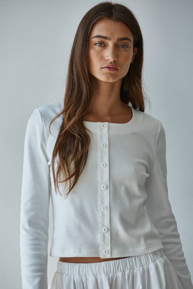Knit Cotton Spandex Ribbed 3/4 Sleeve Cardigan