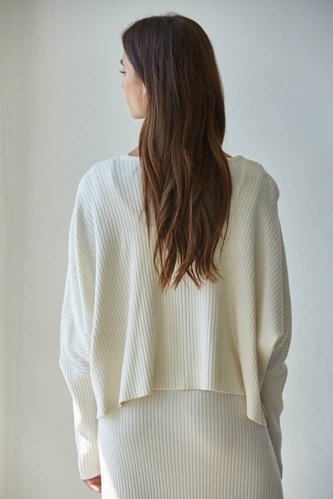 Knit Sweater Ribbed Round Neck Long Sleeve Top