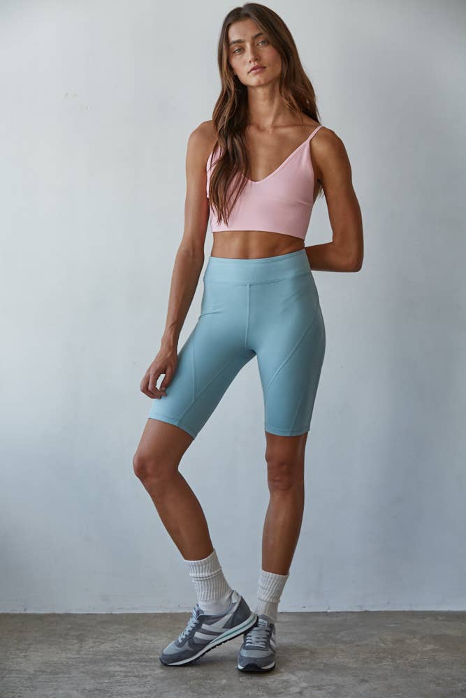 S1003 | Seamless Ribbed Triangle Chest Spaghetti Strap Brami: Brilliant Blue / ML