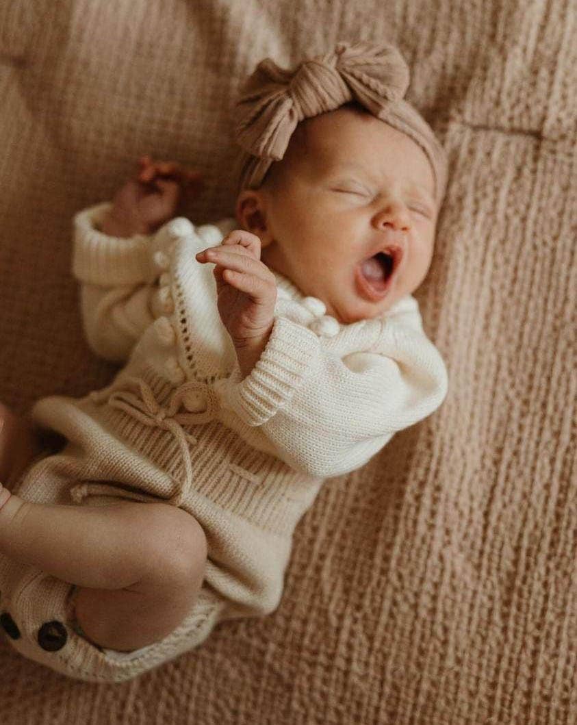 Cream Heart Romper Set: 2pc Romper +Bow