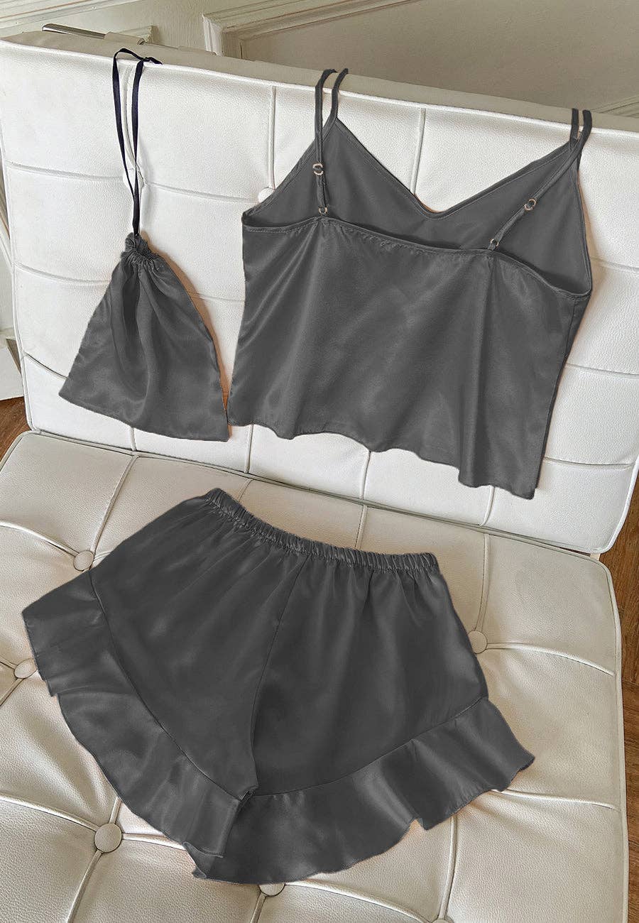 Satin Tank and Ruffle Hem Shorts: Pink
