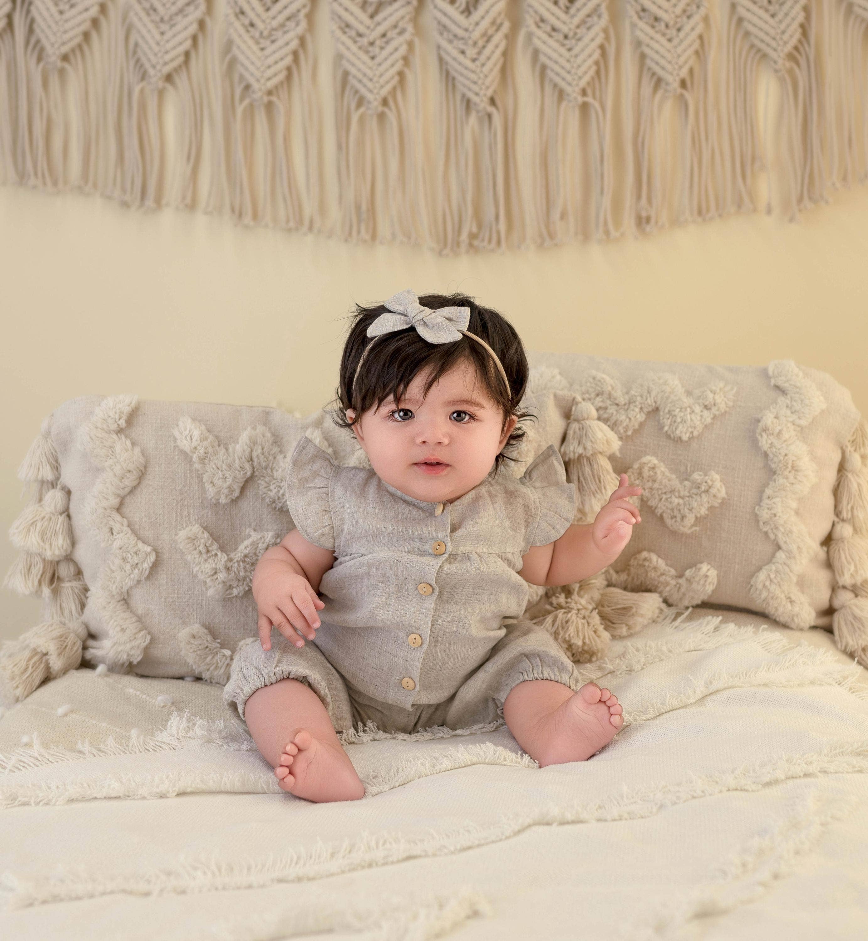 Jennifer Linen Jumper + Bow: Vintage pink