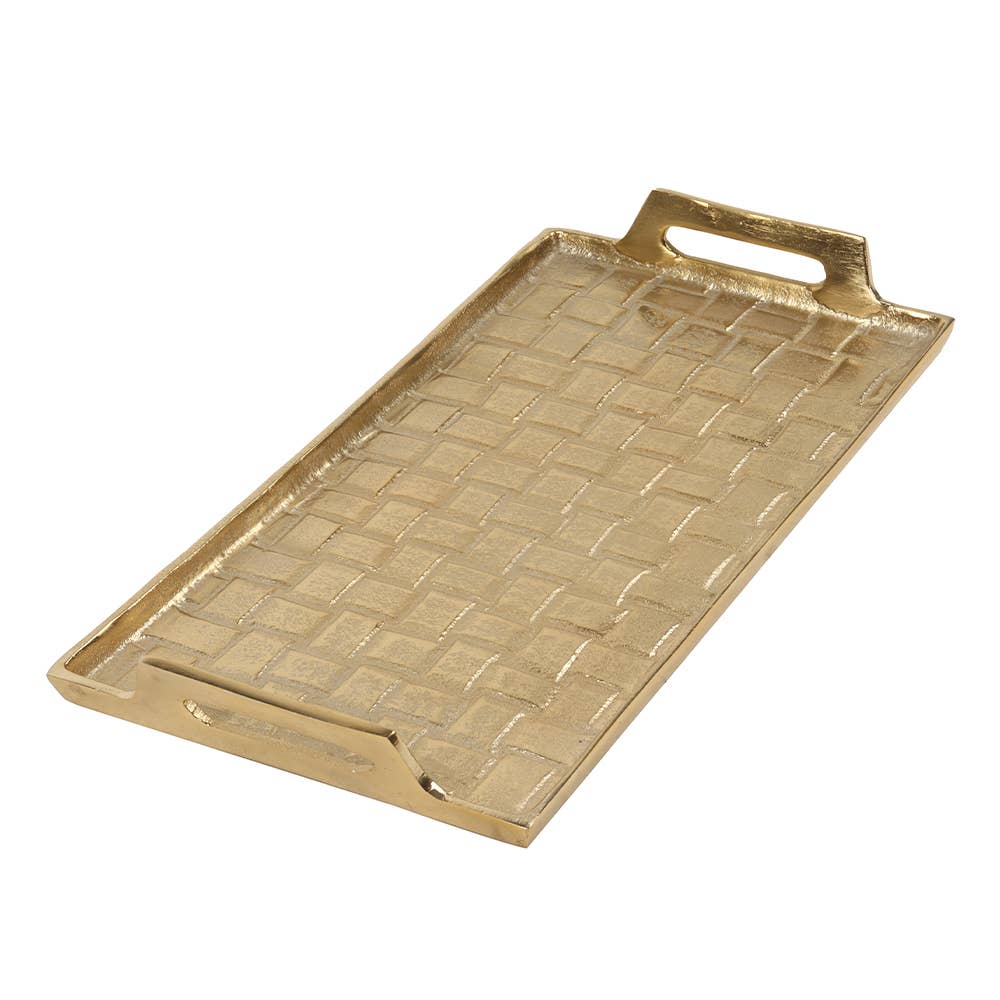 Gold Rectangular Woven Serving Tray with Handles -SM