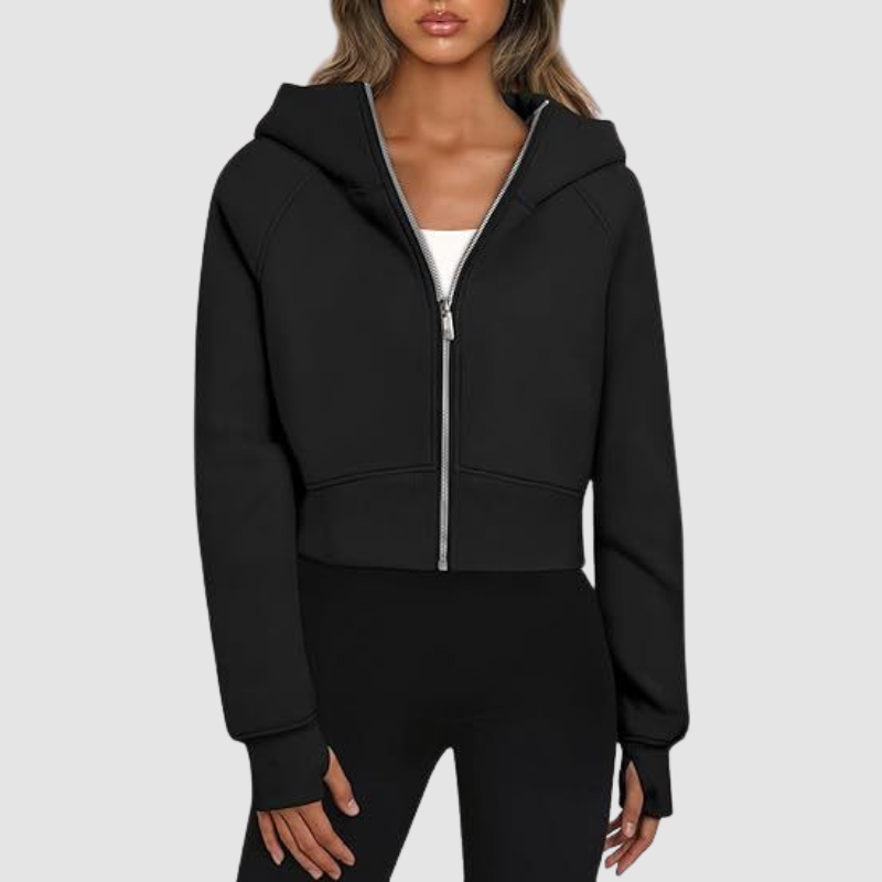 Women's Cropped Zip Up Athleisure Hoodie