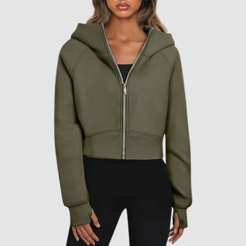 Women's Cropped Zip Up Athleisure Hoodie