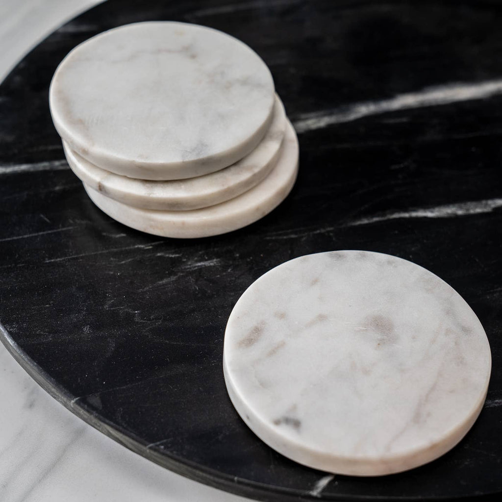 White Marble Round Coaster - Set of 4