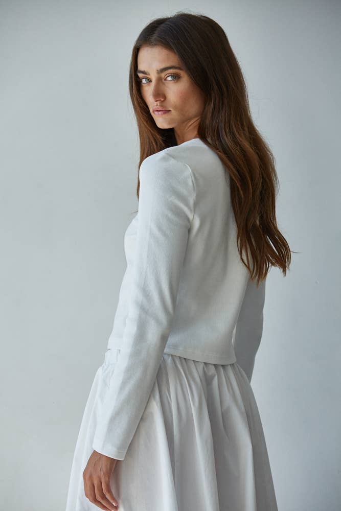 Knit Cotton Spandex Ribbed 3/4 Sleeve Cardigan