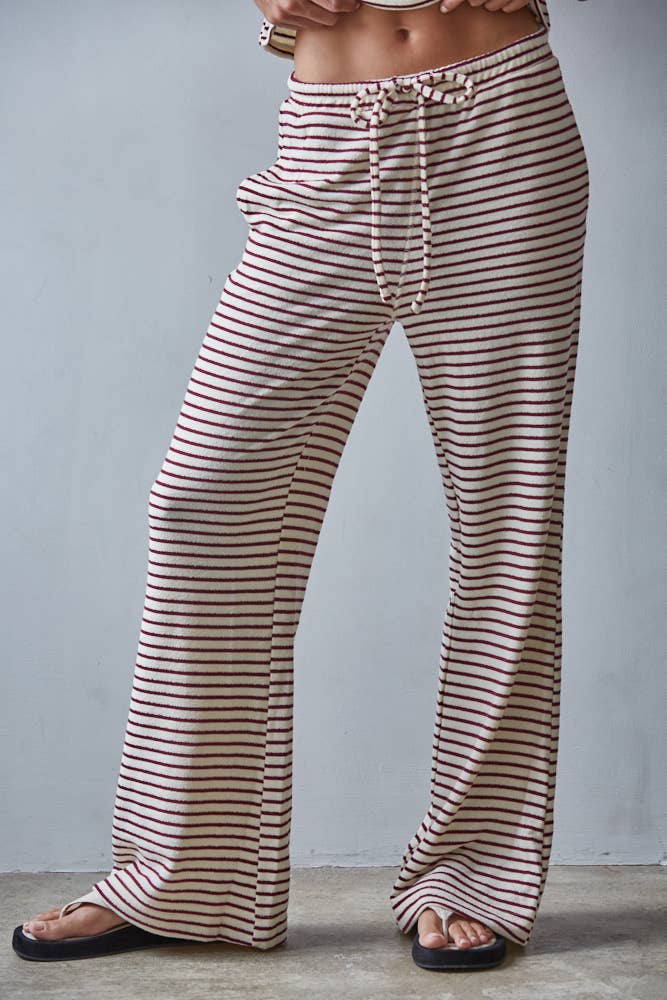 Knit Polyester Cotton Striped Flare Pants