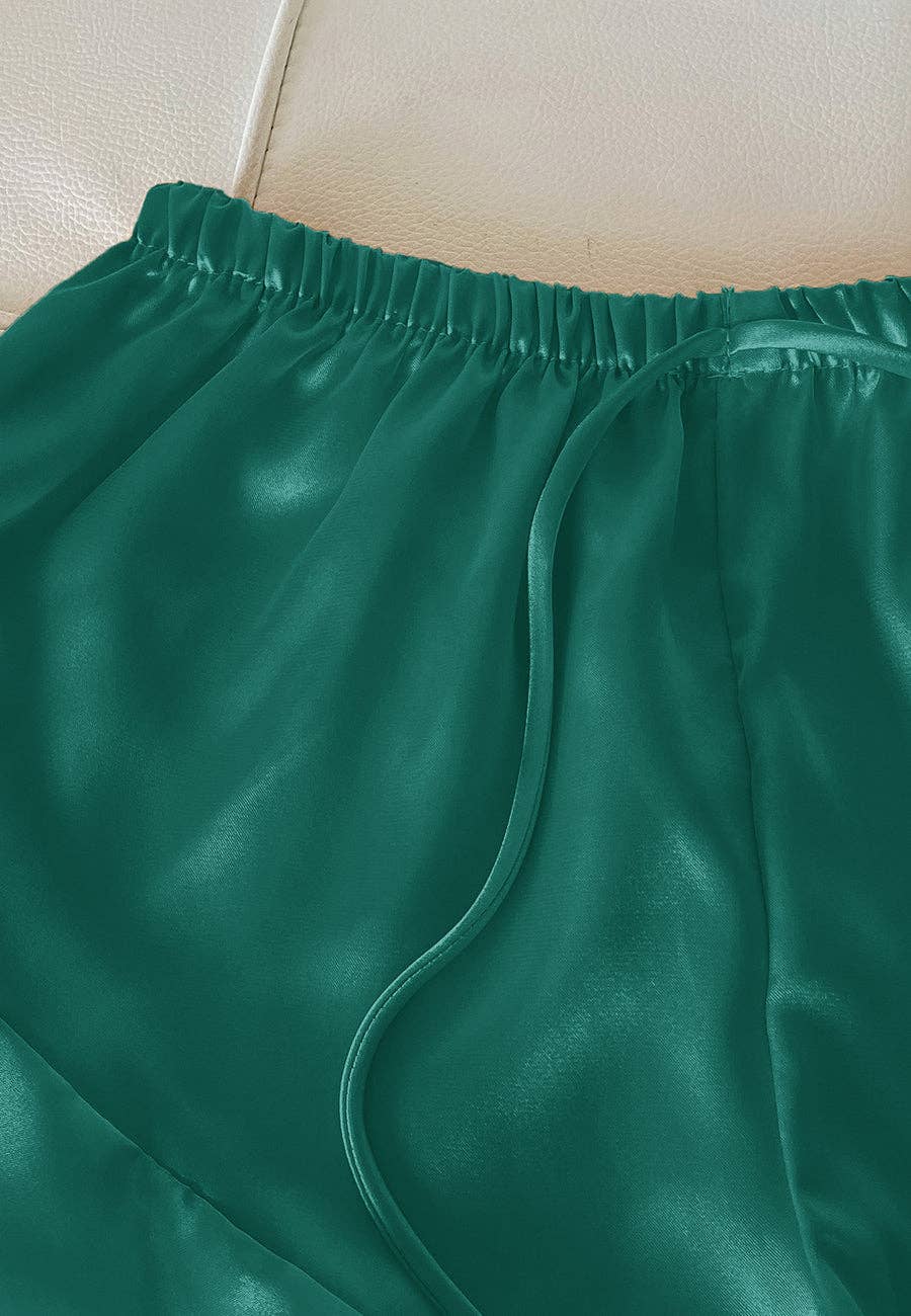 Satin Tank and Ruffle Hem Shorts: Pink