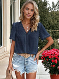 Lace Detailed V-Neck Short Sleeved Blouse: White