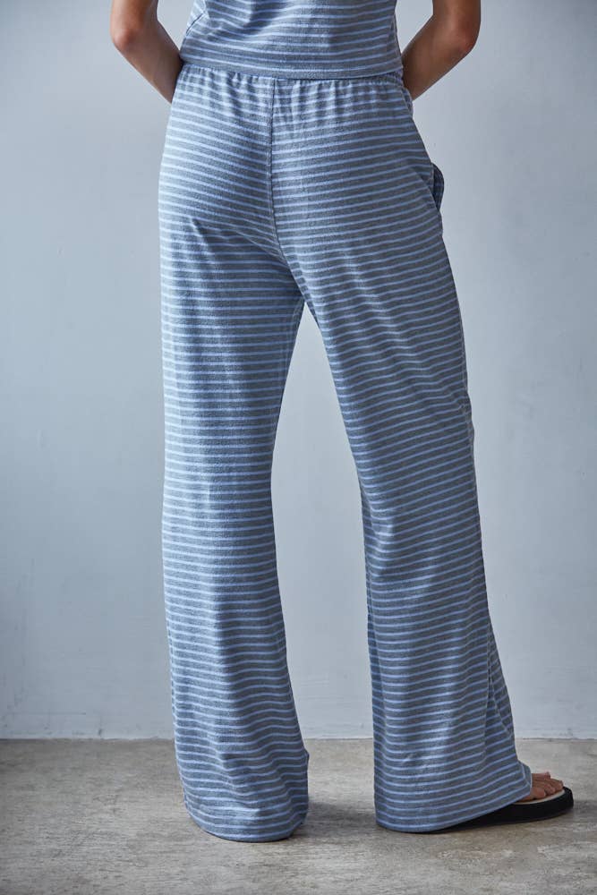 Knit Polyester Cotton Striped Flare Pants