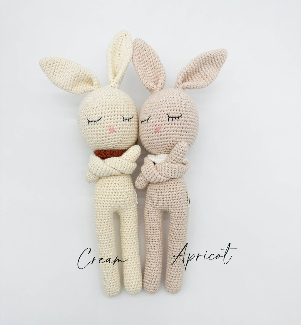 Sleepy Crochet Bunny Doll Standing Ears: Boy bunny Doll w/Gray Pants