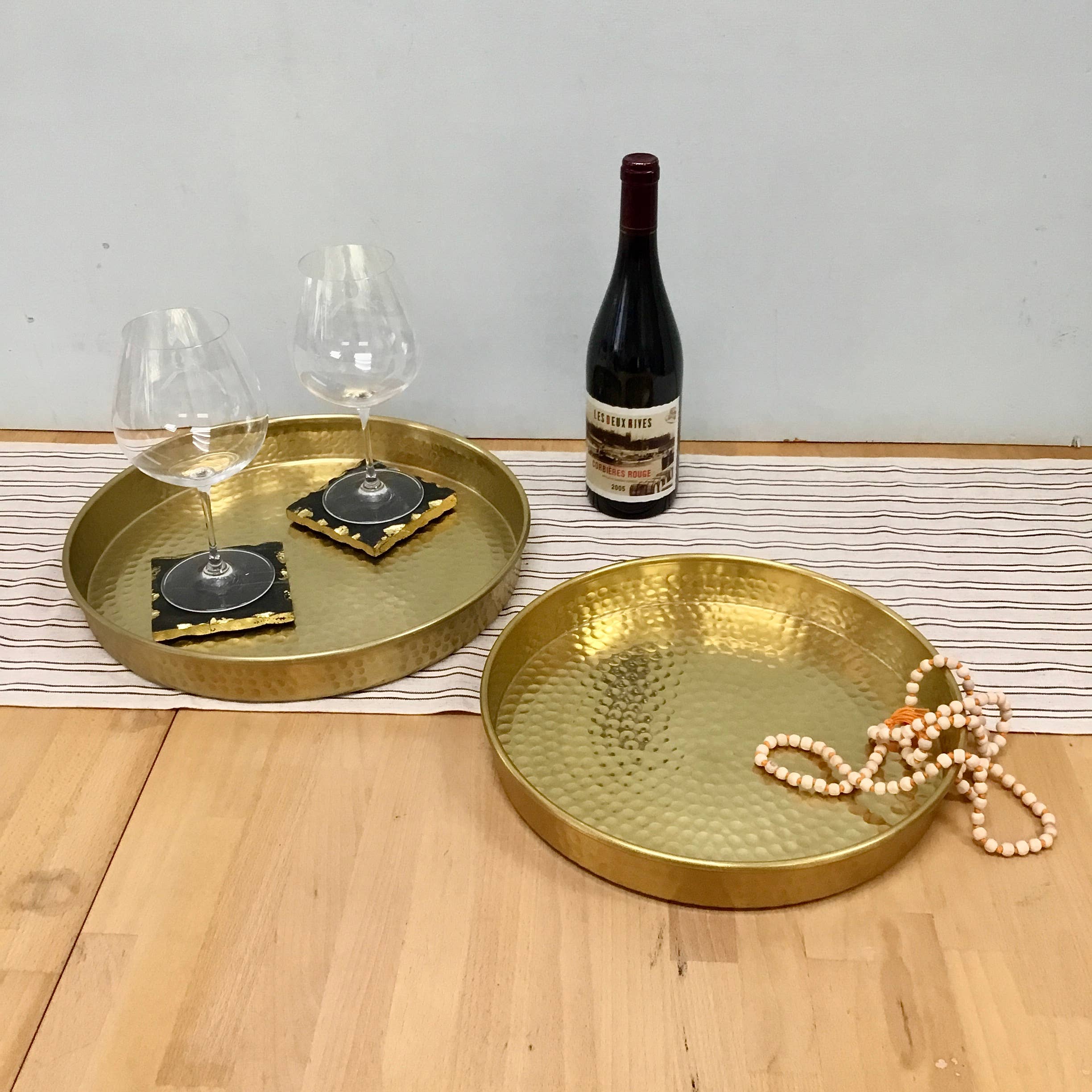 2-Piece Gold Hammered Trays