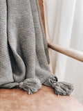 Knit Throw Blanket - Knit Throw Blanket With Tassels | Cozy: Grey