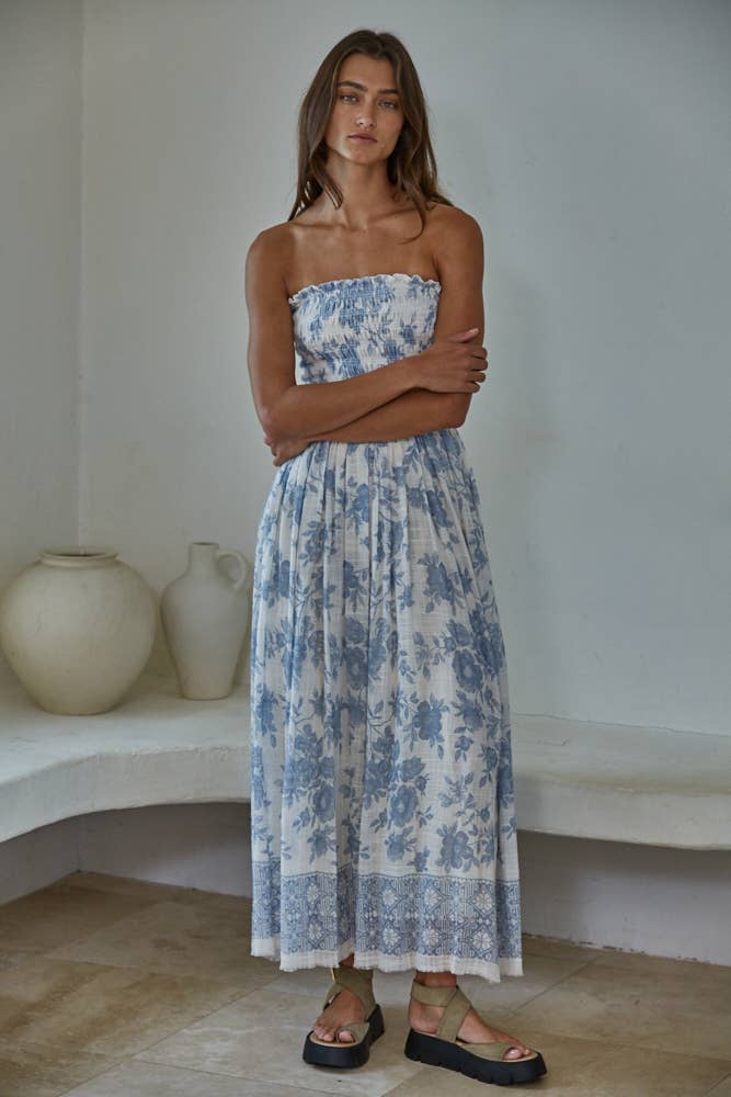 Floral Strapless Midi Dress