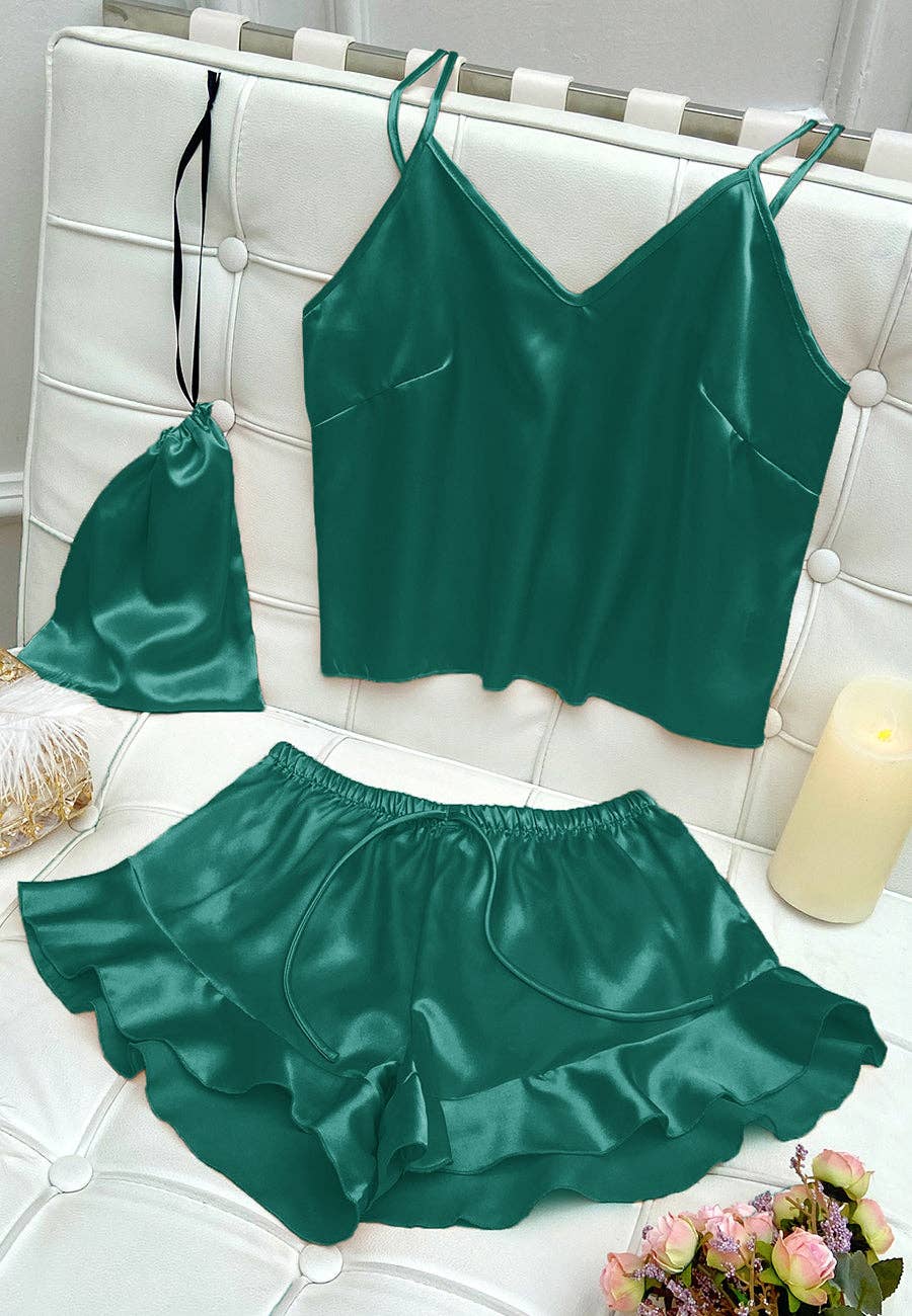 Satin Tank and Ruffle Hem Shorts: Pink