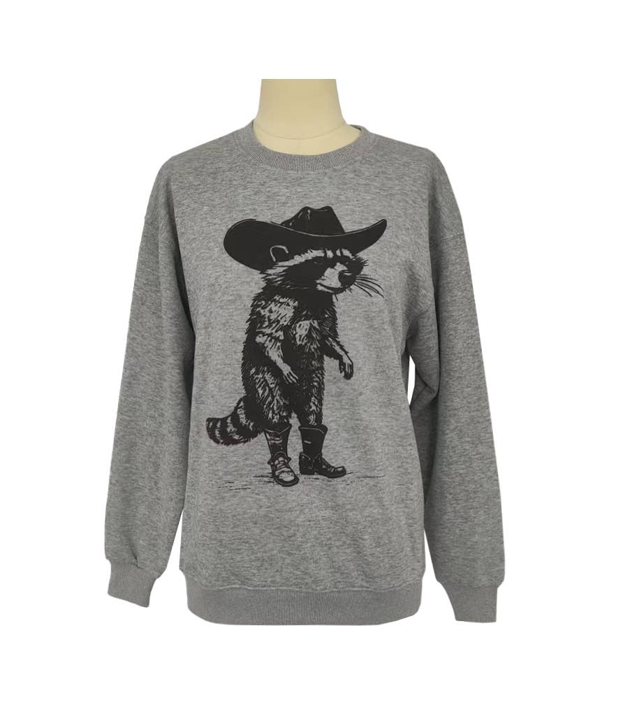 Southern Cowboy Spirit Raccoon print crew sweatshirt