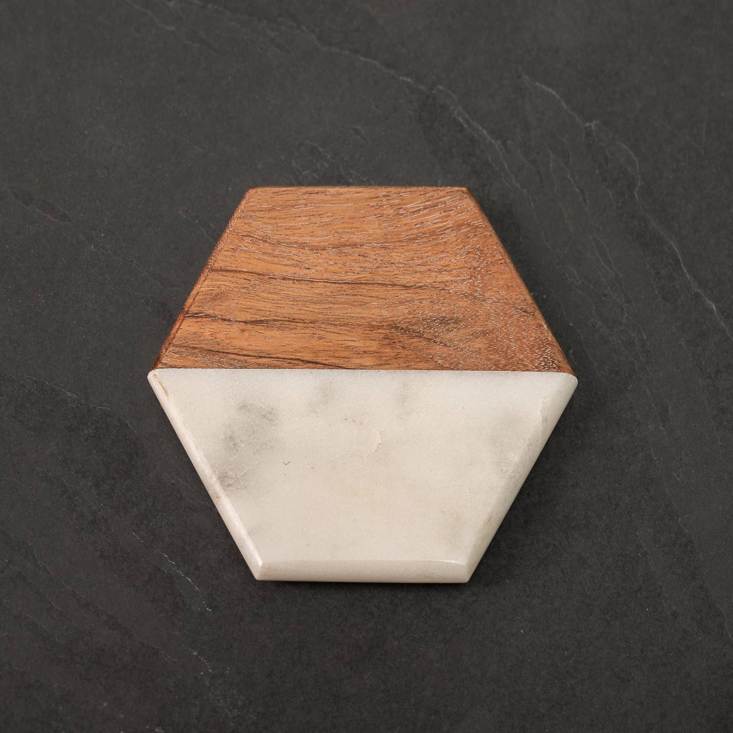 Marble & Wood Octagon Coaster Set of 4