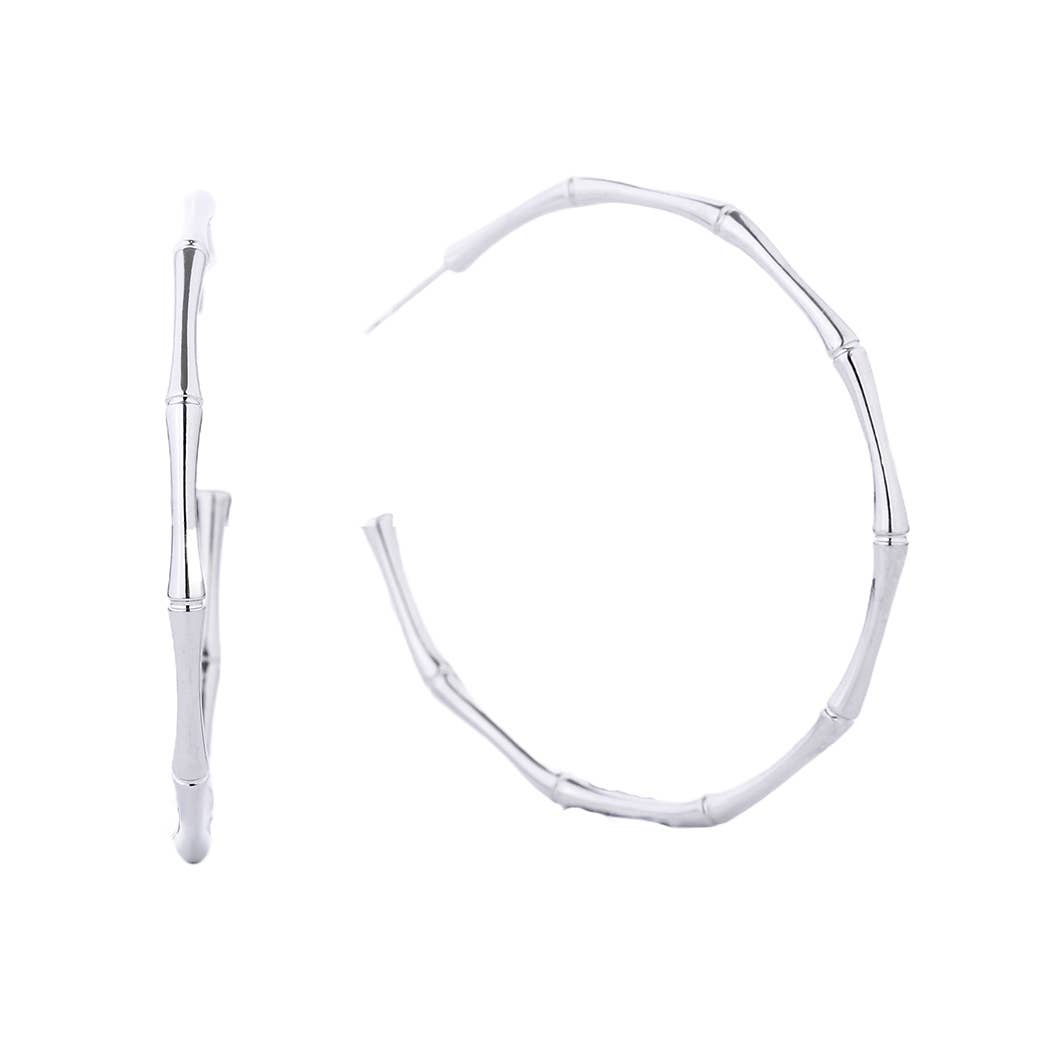 14K Gold-Dipped Textured Hoop Post Earring: WHITE GOLD / ONE SIZE