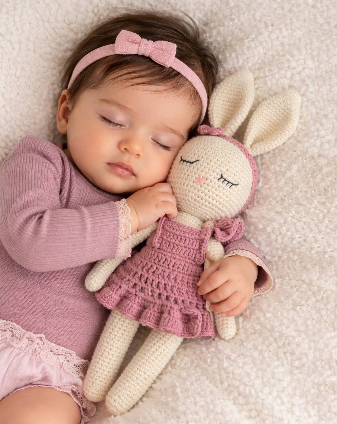 Sleepy Crochet Bunny Doll Standing Ears: Cream bunny Doll