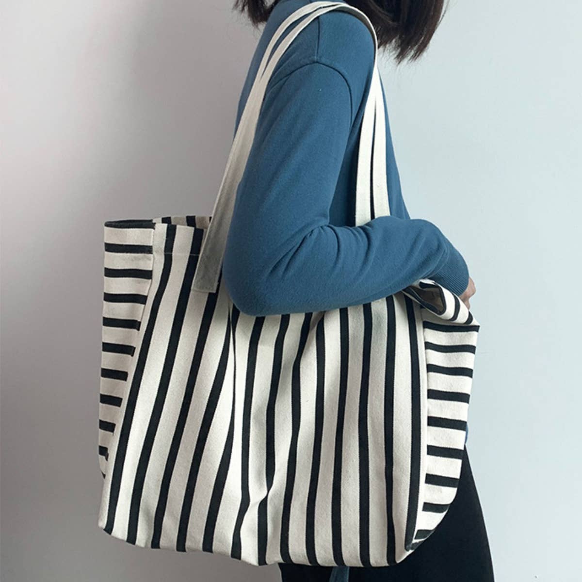 Black & White Striped Canvas Tote
