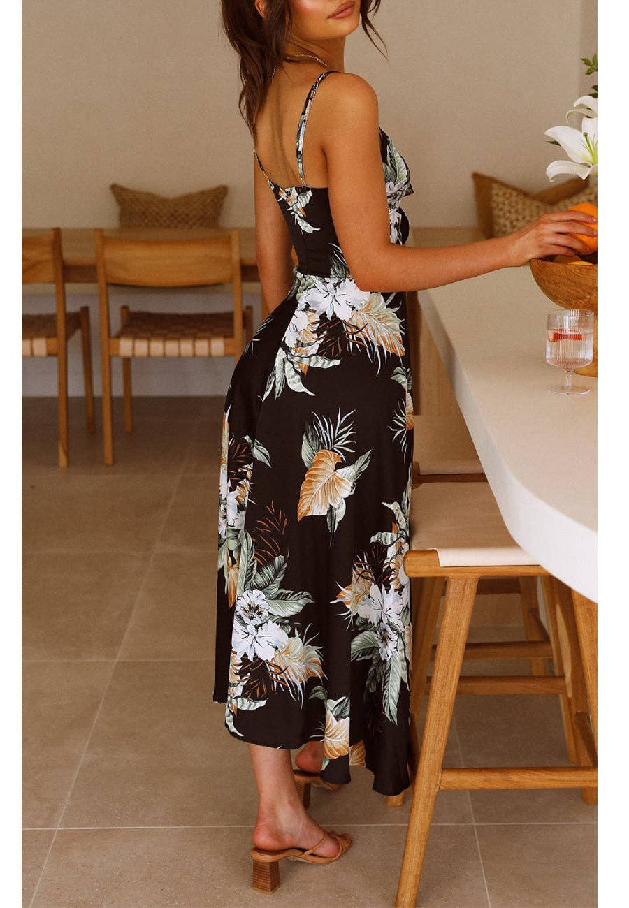 Tropical Print Cutout Dress