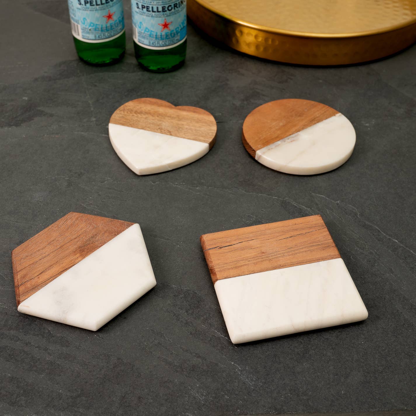 Marble & Wood Octagon Coaster Set of 4