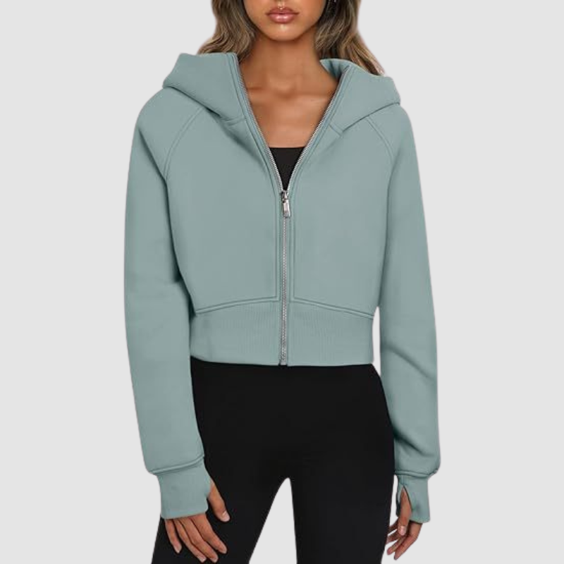 Women's Cropped Zip Up Athleisure Hoodie