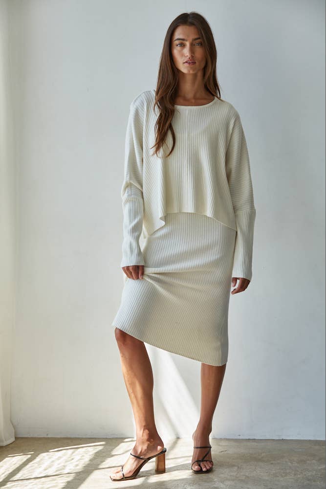 Knit Sweater Ribbed Round Neck Long Sleeve Top