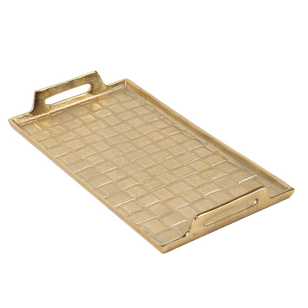 Gold Rectangular Woven Serving Tray with Handles -SM