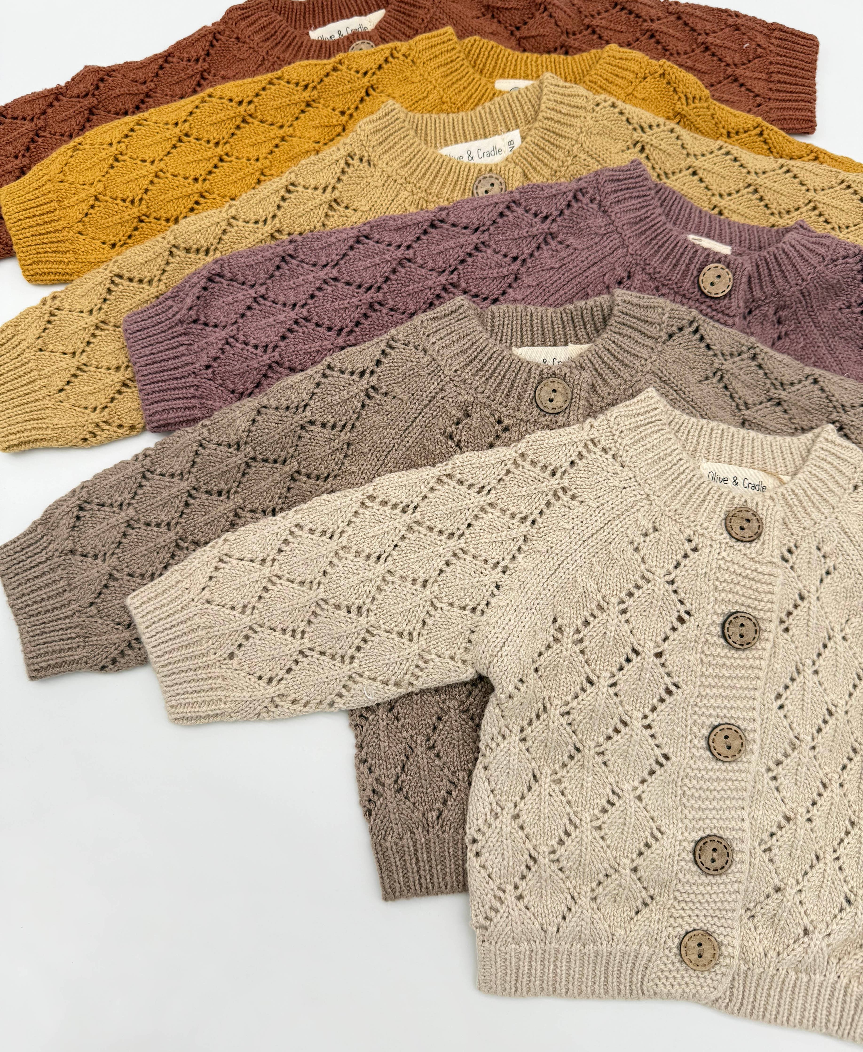 Annie Diamond Cardigan: Dark Taupe / NB newborn