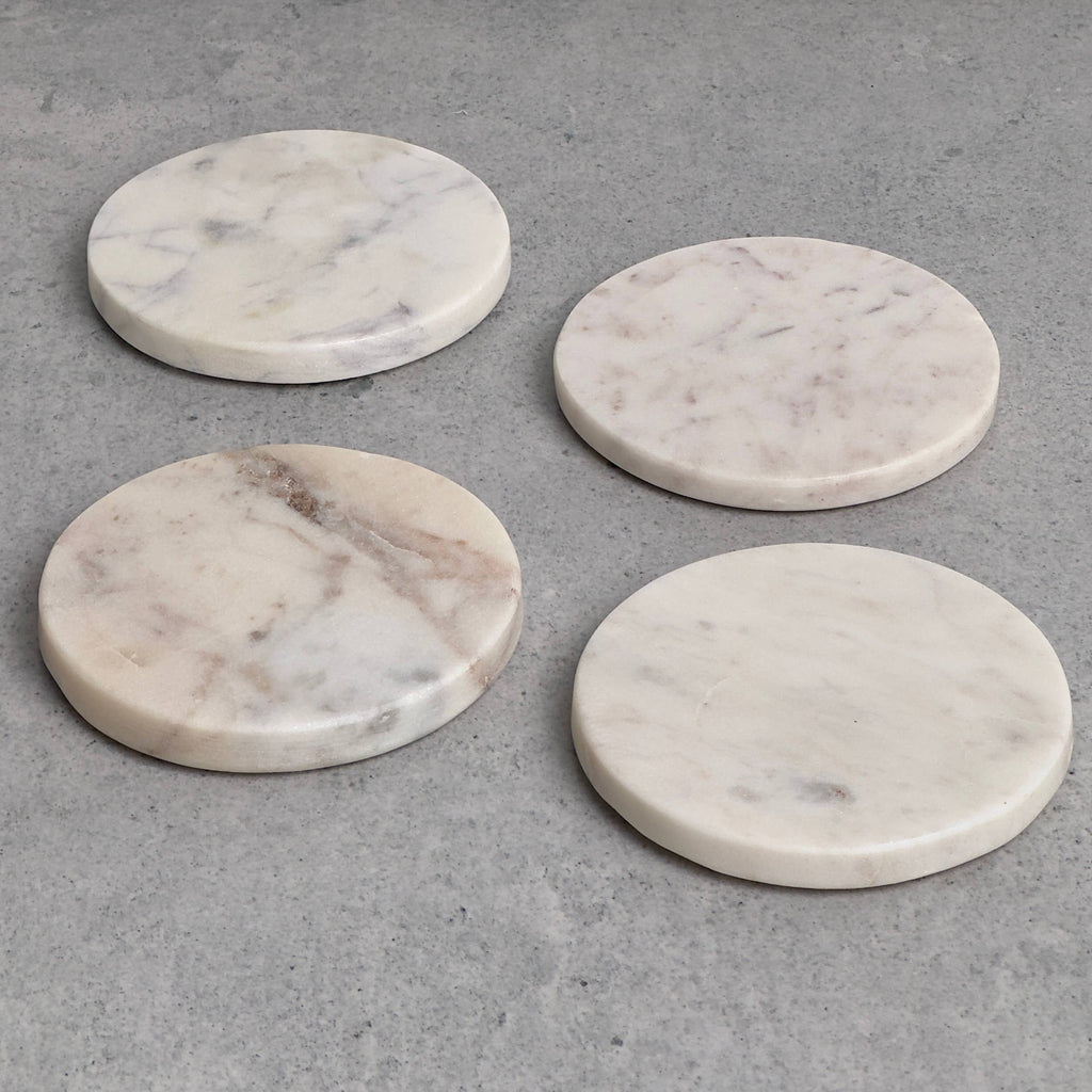 White Marble Round Coaster - Set of 4