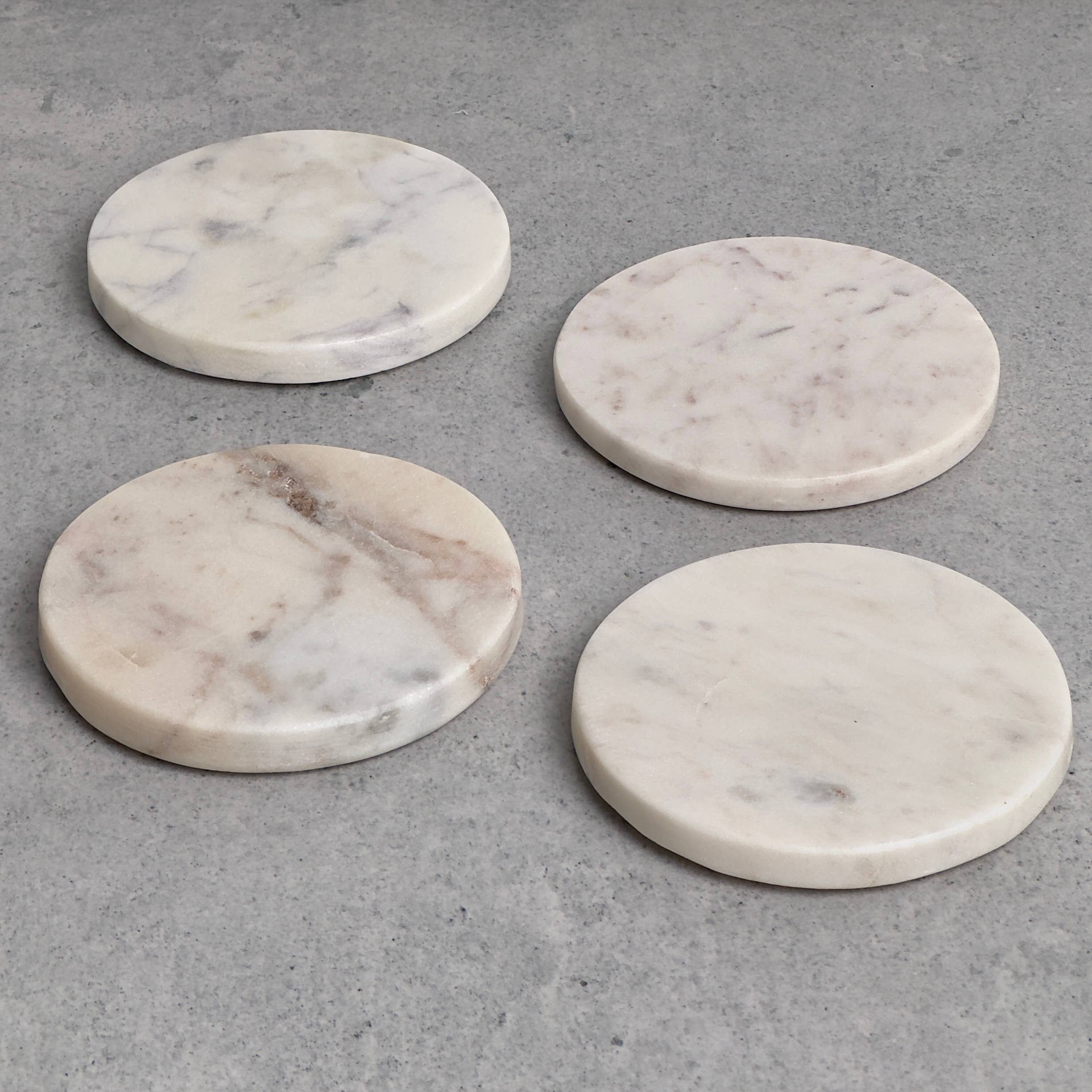 White Marble Round Coaster - Set of 4