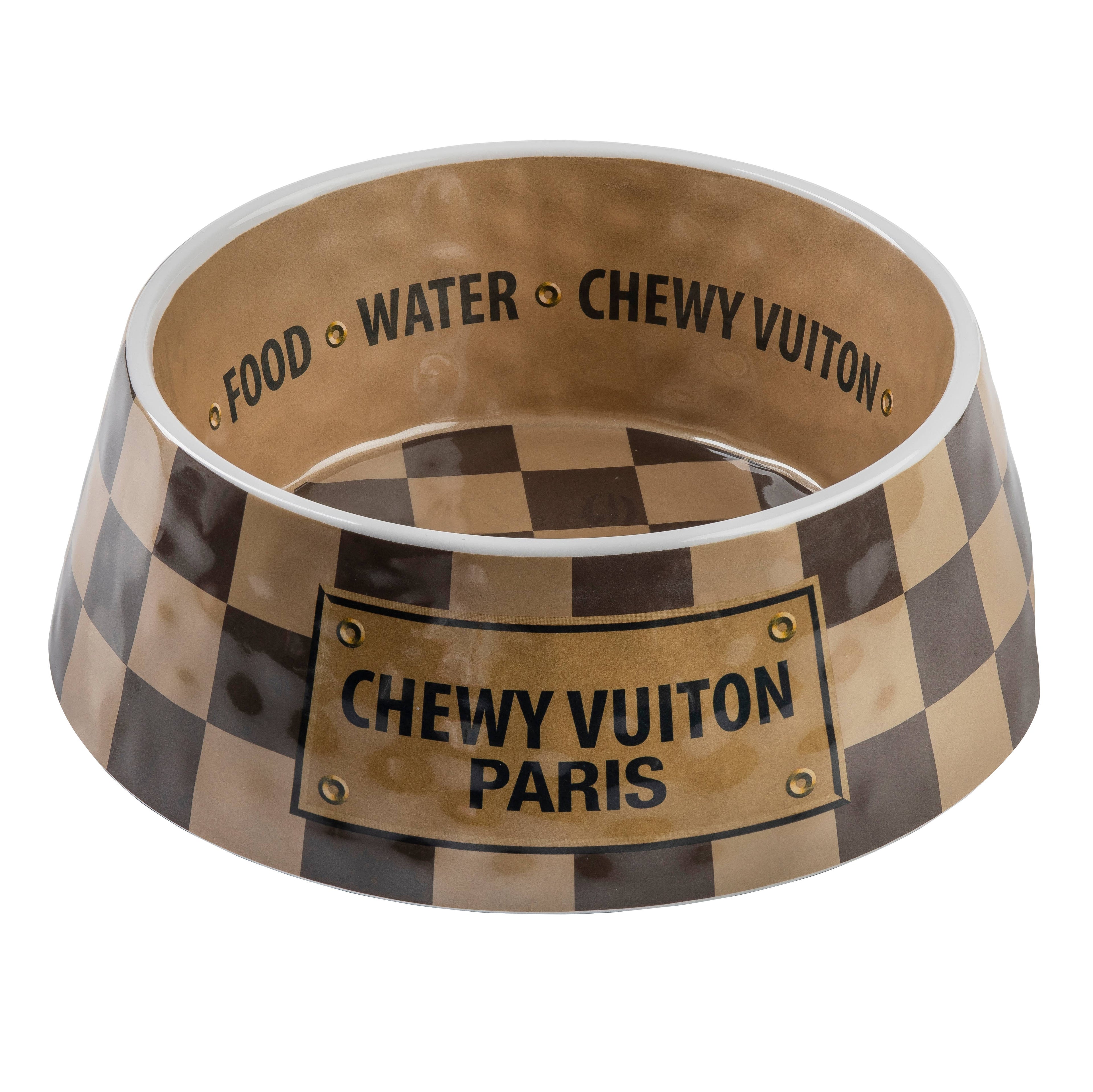 Tan Checker Chewy Vuiton Bowl - Large
