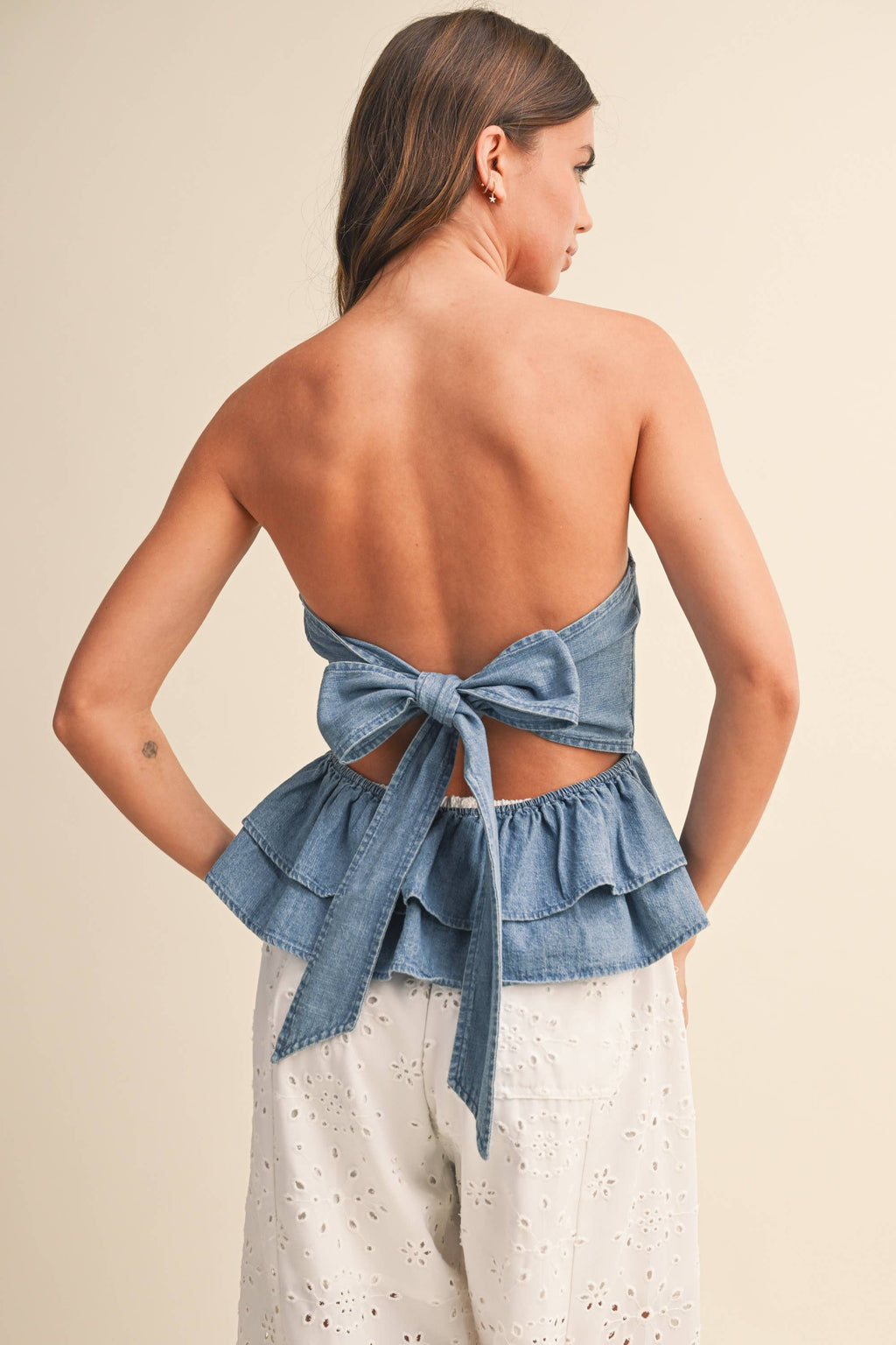 Denim Tiered Peplum Top