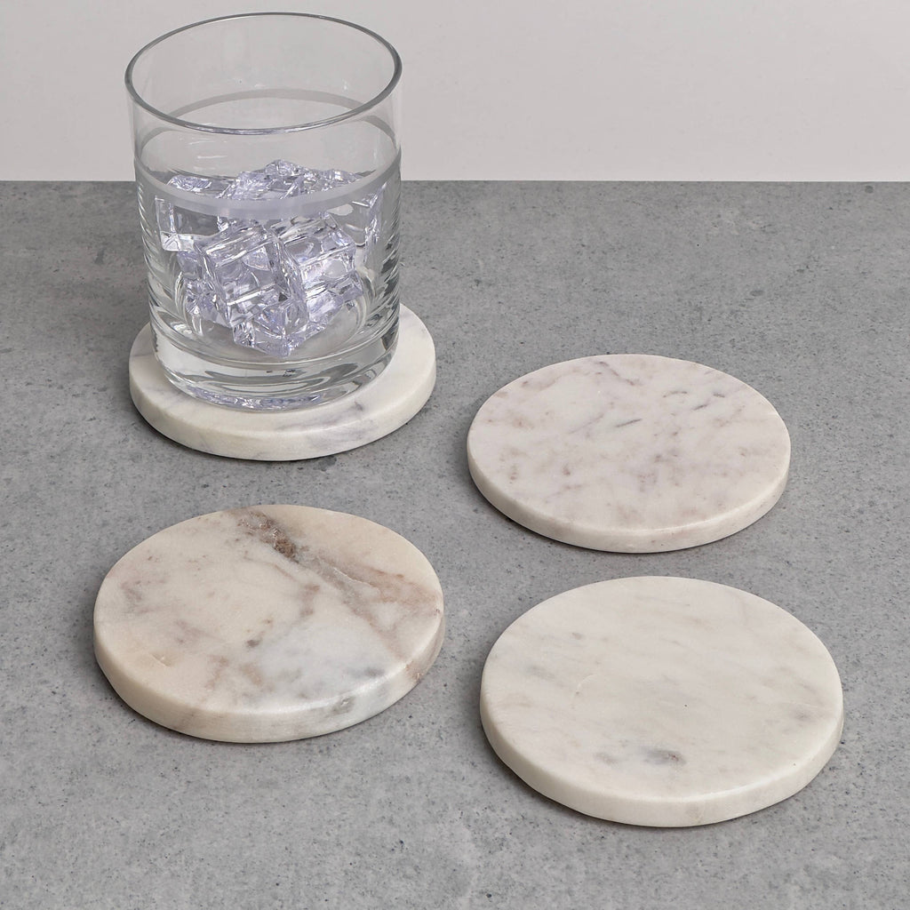 White Marble Round Coaster - Set of 4