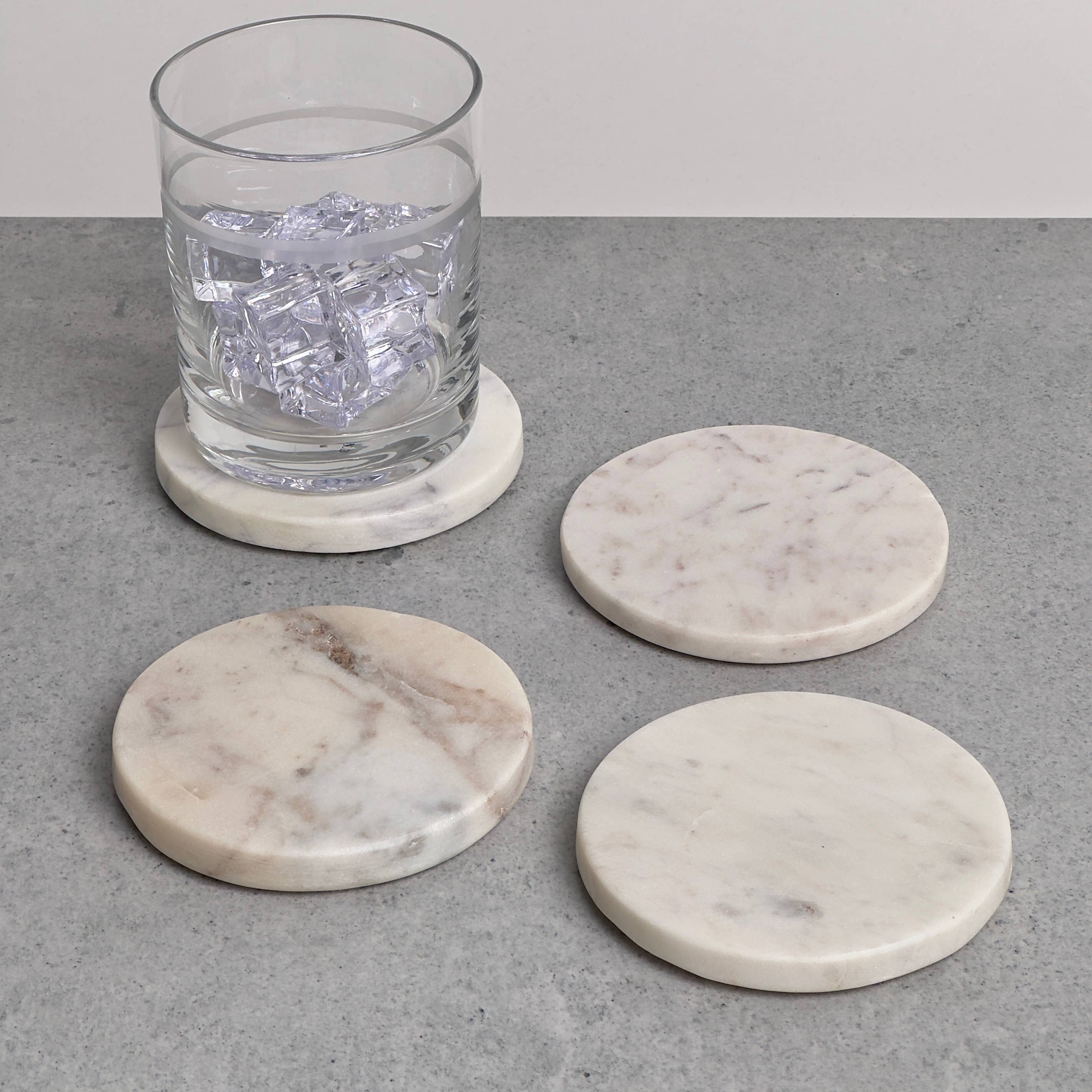 White Marble Round Coaster - Set of 4