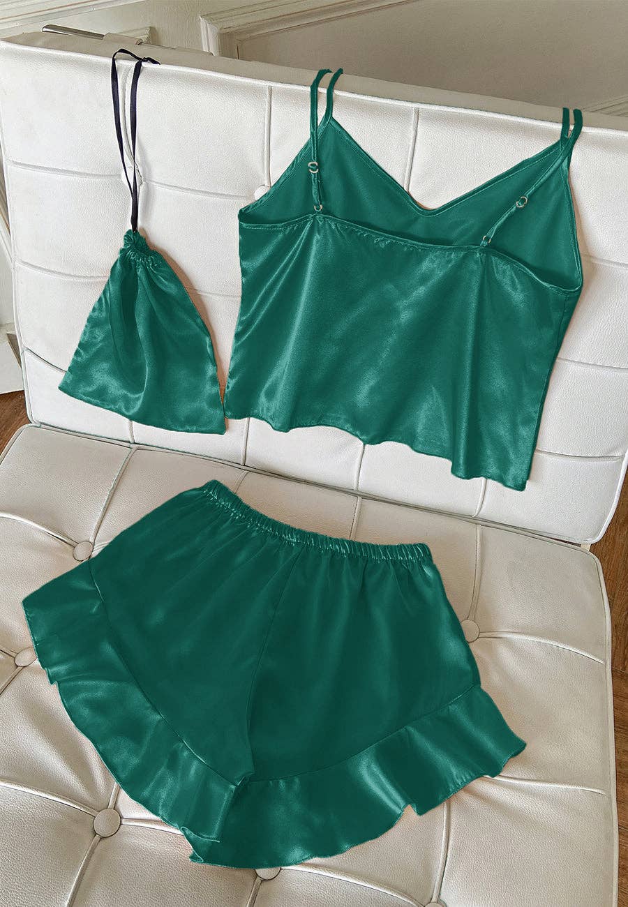 Satin Tank and Ruffle Hem Shorts: Pink