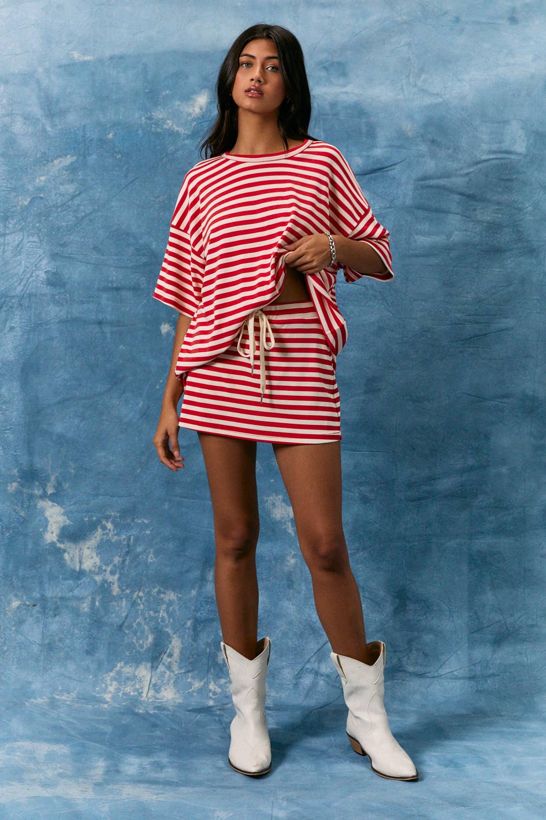 MID RISE SKORT: SAGE-WHITE STRIPE / L