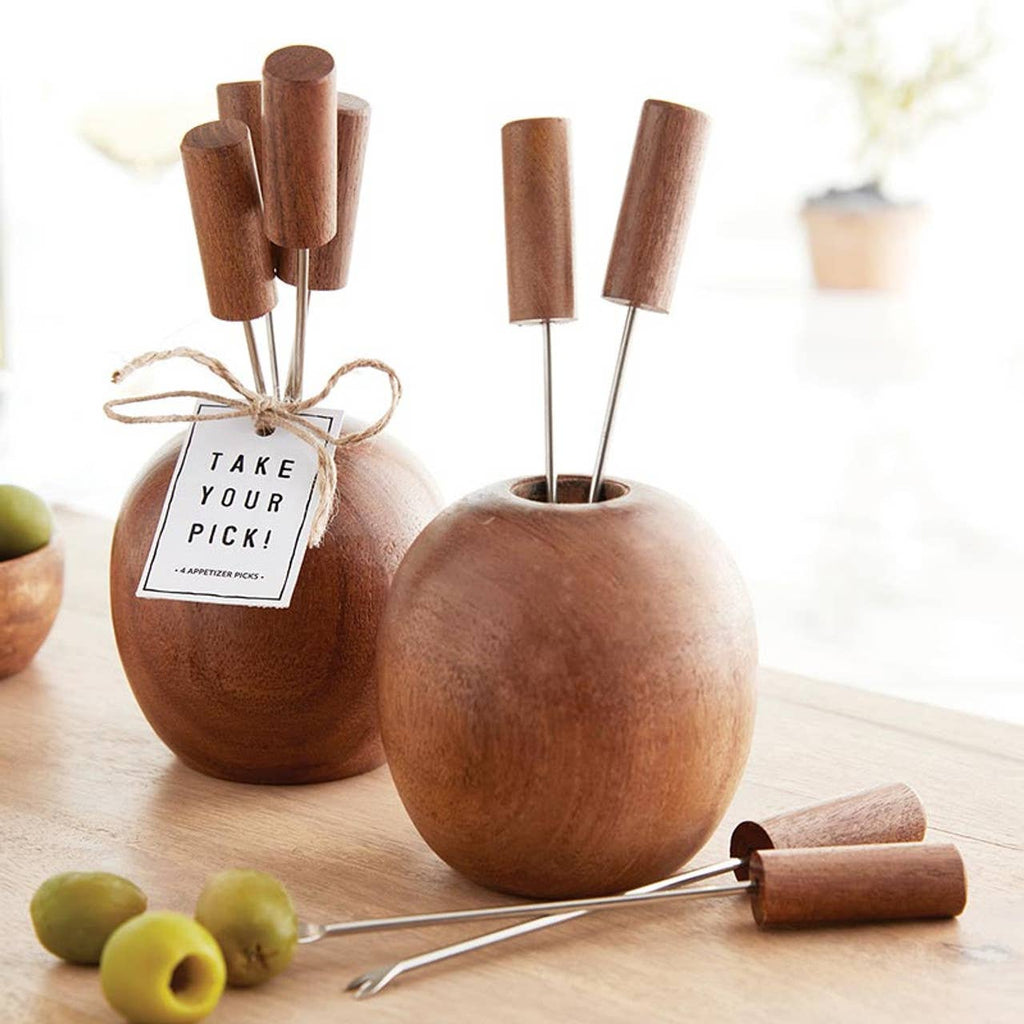 Charcuterie Appetizer Picks - Set of 4: Hand Wash Only / Acacia Wood, Stainless steel