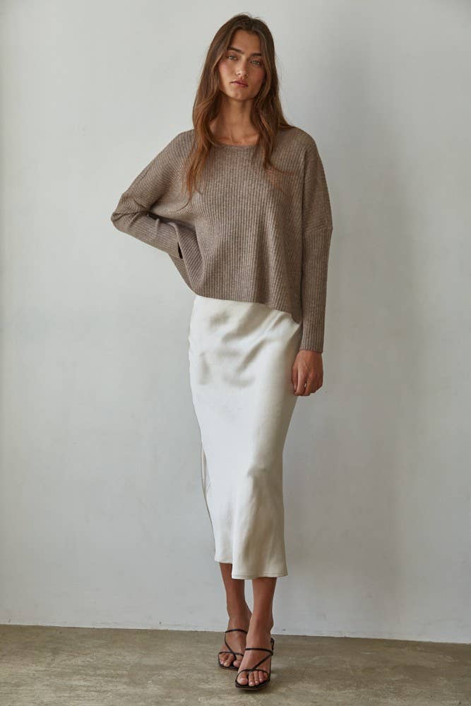 Knit Sweater Ribbed Round Neck Long Sleeve Top